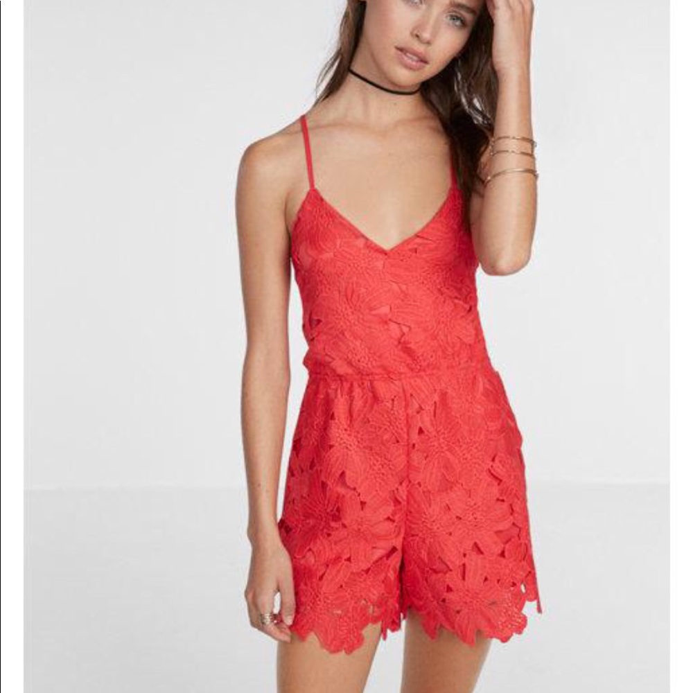 NWT Express Surplice Lace Romper Red